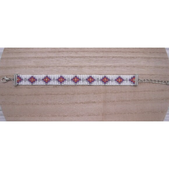 Loom Beaded Bracelet White, Purple & Pink - Picture 2 of 4